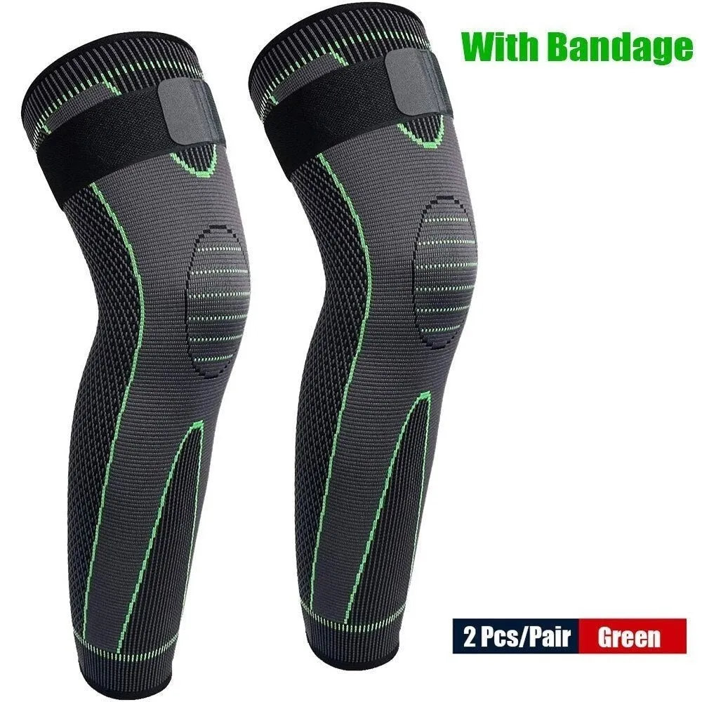 1pair Extra Long Sports Compression Leg Sleeves with Elastic Straps for Basketball Football