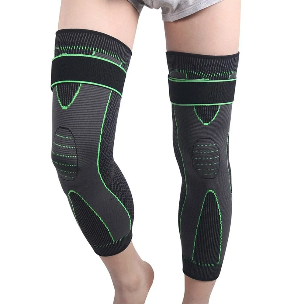 1pair Extra Long Sports Compression Leg Sleeves with Elastic Straps for Basketball Football