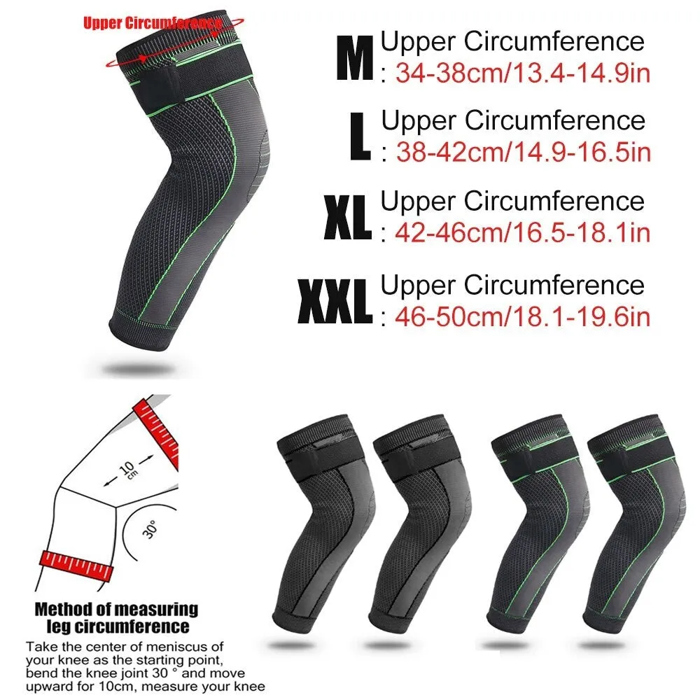 1pair Extra Long Sports Compression Leg Sleeves with Elastic Straps for Basketball Football