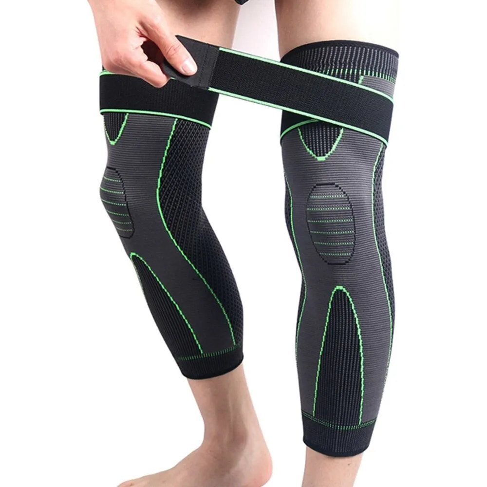 1pair Extra Long Sports Compression Leg Sleeves with Elastic Straps for Basketball Football