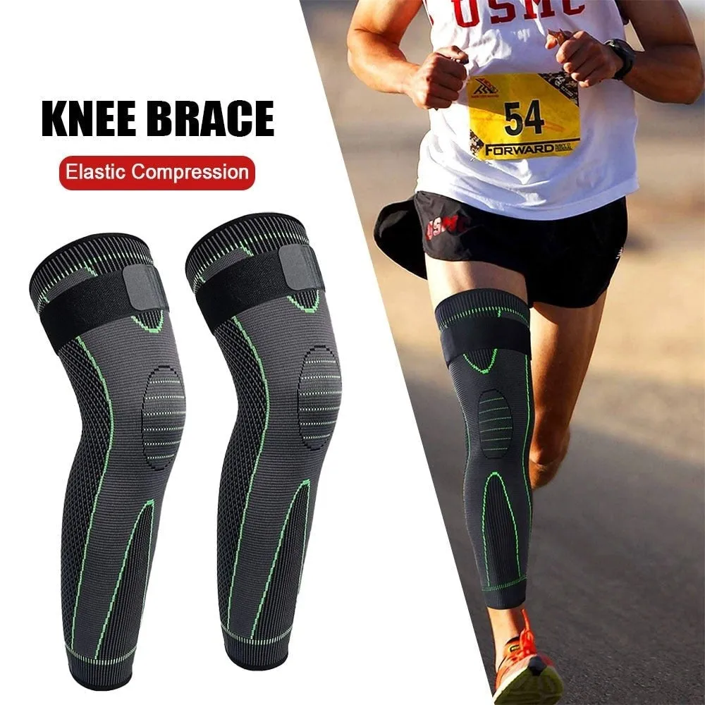 1pair Extra Long Sports Compression Leg Sleeves with Elastic Straps for Basketball Football
