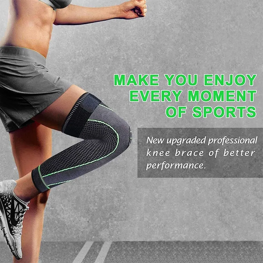 1pair Extra Long Sports Compression Leg Sleeves with Elastic Straps for Basketball Football