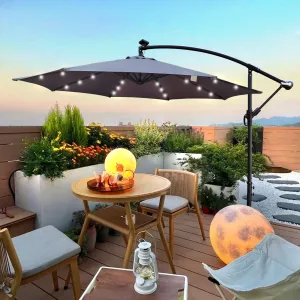 Alexa 10 ft Outdoor Umbrella Solar LED with Cross Base - Gray