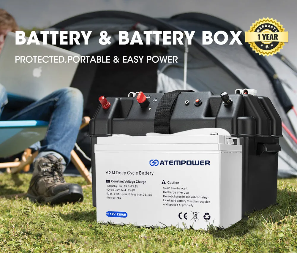 Atem Power 135Ah 12V AGM Deep Cycle Battery Portable   12V Battery Box Type C