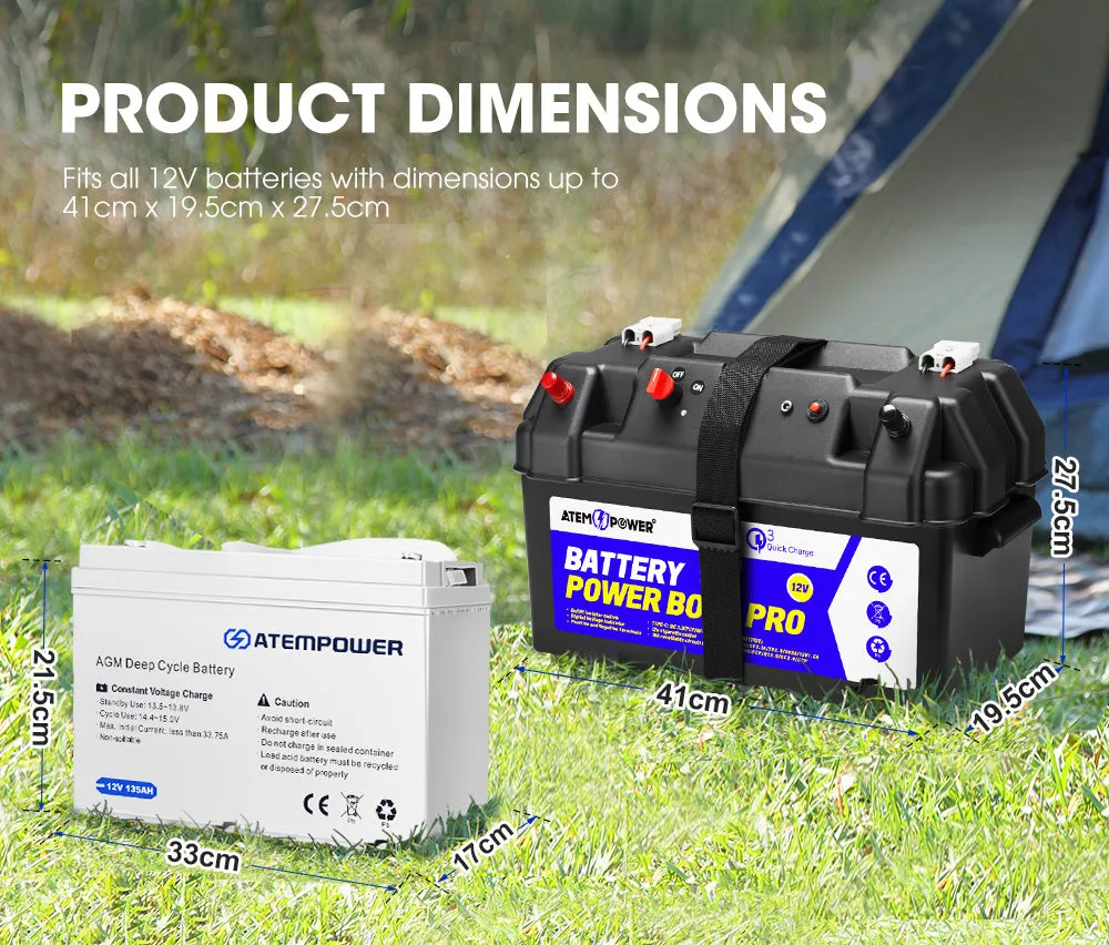 Atem Power 135Ah 12V AGM Deep Cycle Battery Portable   12V Battery Box Type C