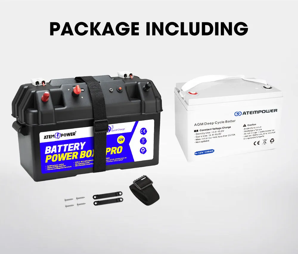 Atem Power 135Ah 12V AGM Deep Cycle Battery Portable   12V Battery Box Type C