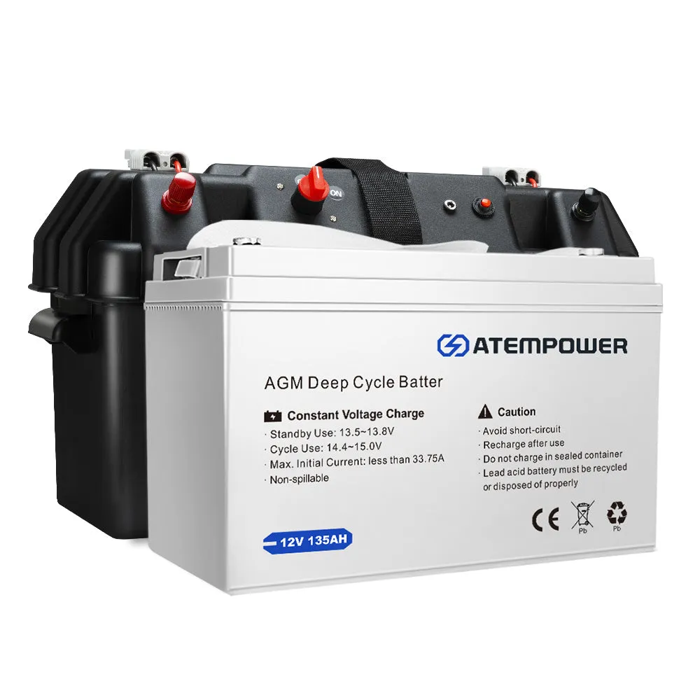 Atem Power 135Ah 12V AGM Deep Cycle Battery Portable   12V Battery Box Type C