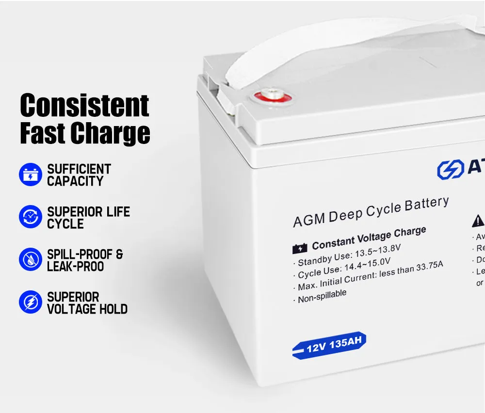 Atem Power 135Ah 12V AGM Deep Cycle Battery Portable   12V Battery Box Type C