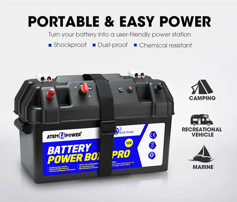 Atem Power 135Ah 12V AGM Deep Cycle Battery Portable   12V Battery Box Type C