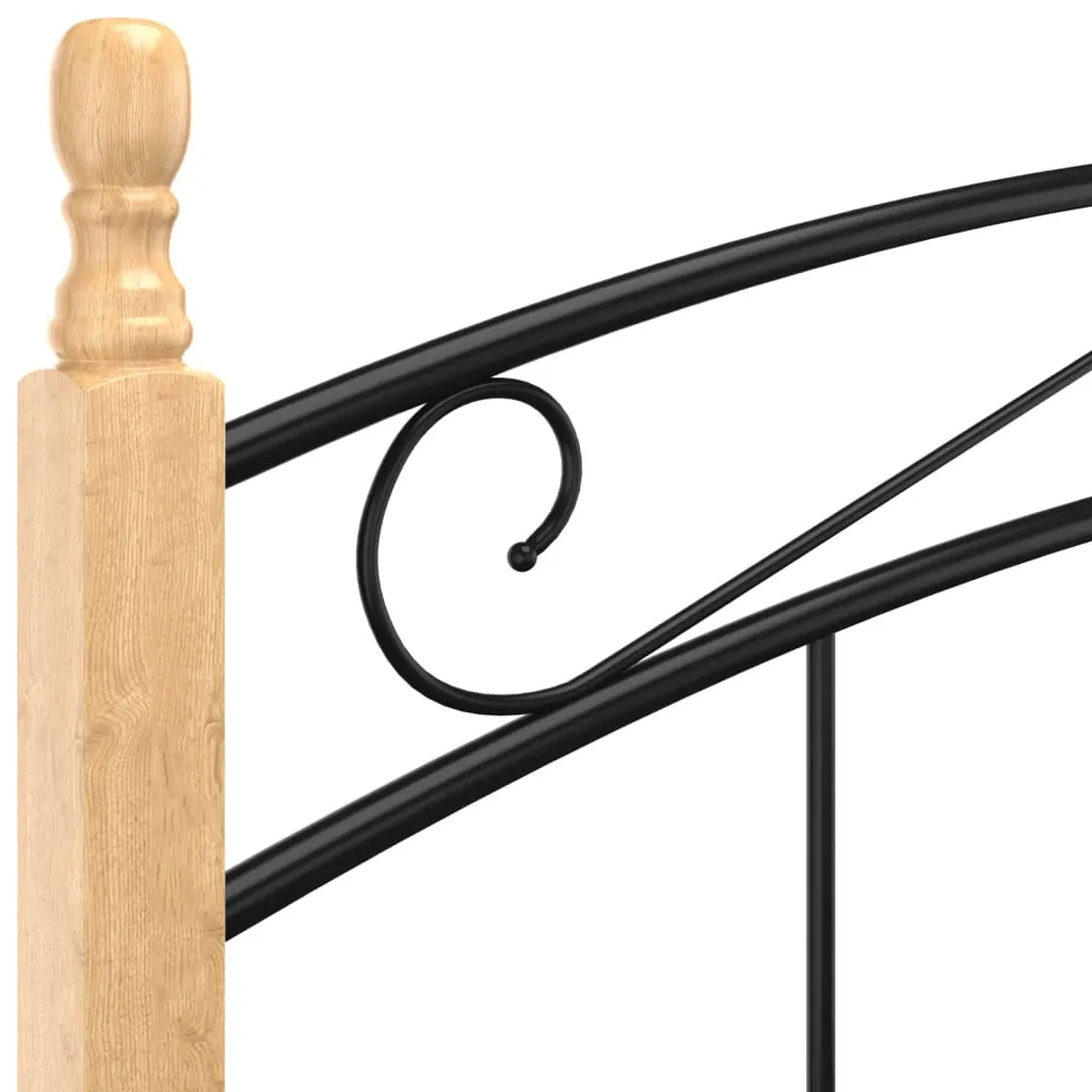 Bed Frame Black Metal and Solid Oak Wood 160x200 cm