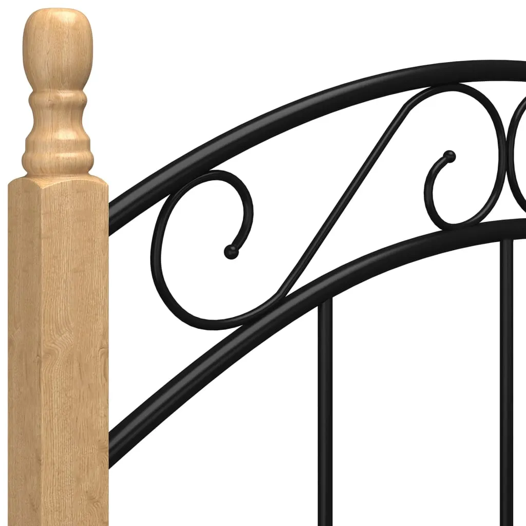 Bed Frame Black Metal and Solid Oak Wood 90x200 cm