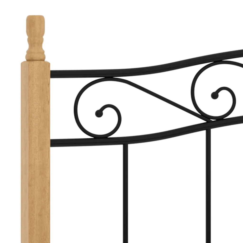 Bed Frame without Mattress Black Metal&Solid Oak Wood 160x200 cm