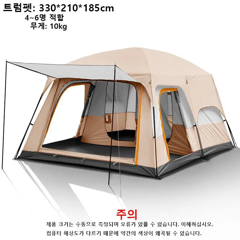 Camping Family luxury Tent 4-12 Person Double Layers Oversize 2 Rooms Thickened Rainproof Outdoor Family Camp Tour Equipment