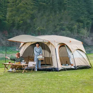 Camping Family luxury Tent 4-12 Person Double Layers Oversize 2 Rooms Thickened Rainproof Outdoor Family Camp Tour Equipment