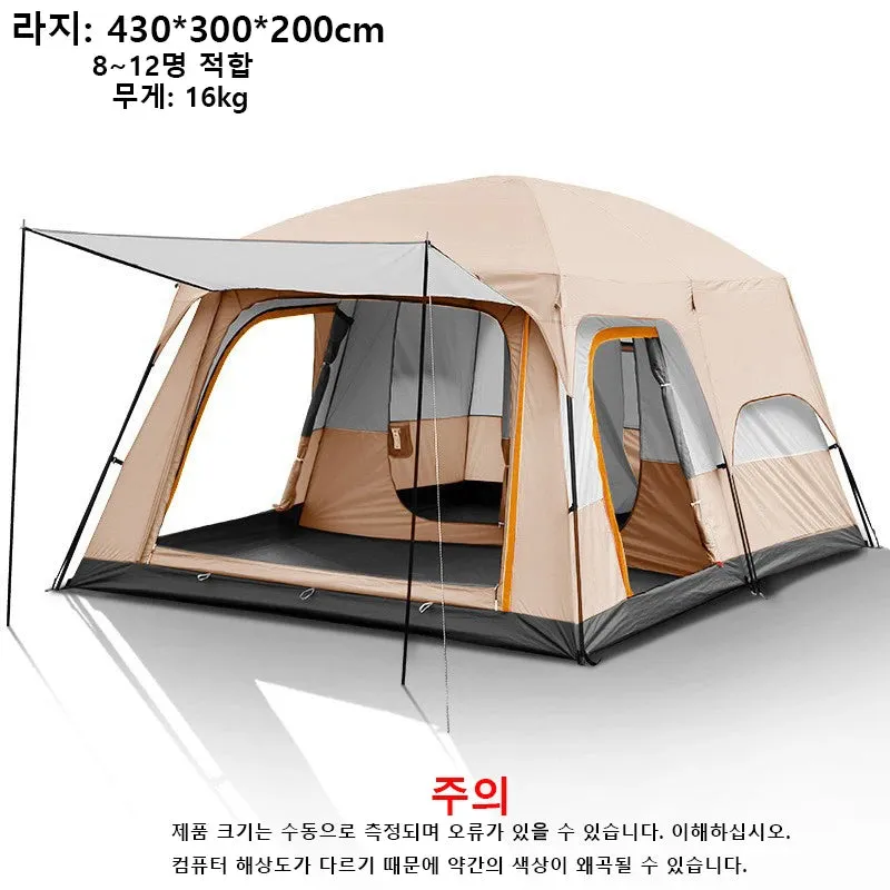 Camping Family luxury Tent 4-12 Person Double Layers Oversize 2 Rooms Thickened Rainproof Outdoor Family Camp Tour Equipment