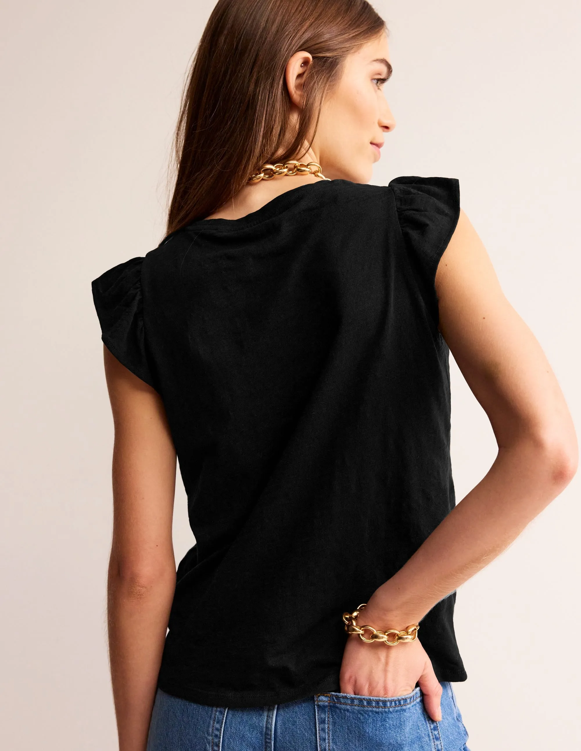 Cotton Flutter Top-Black