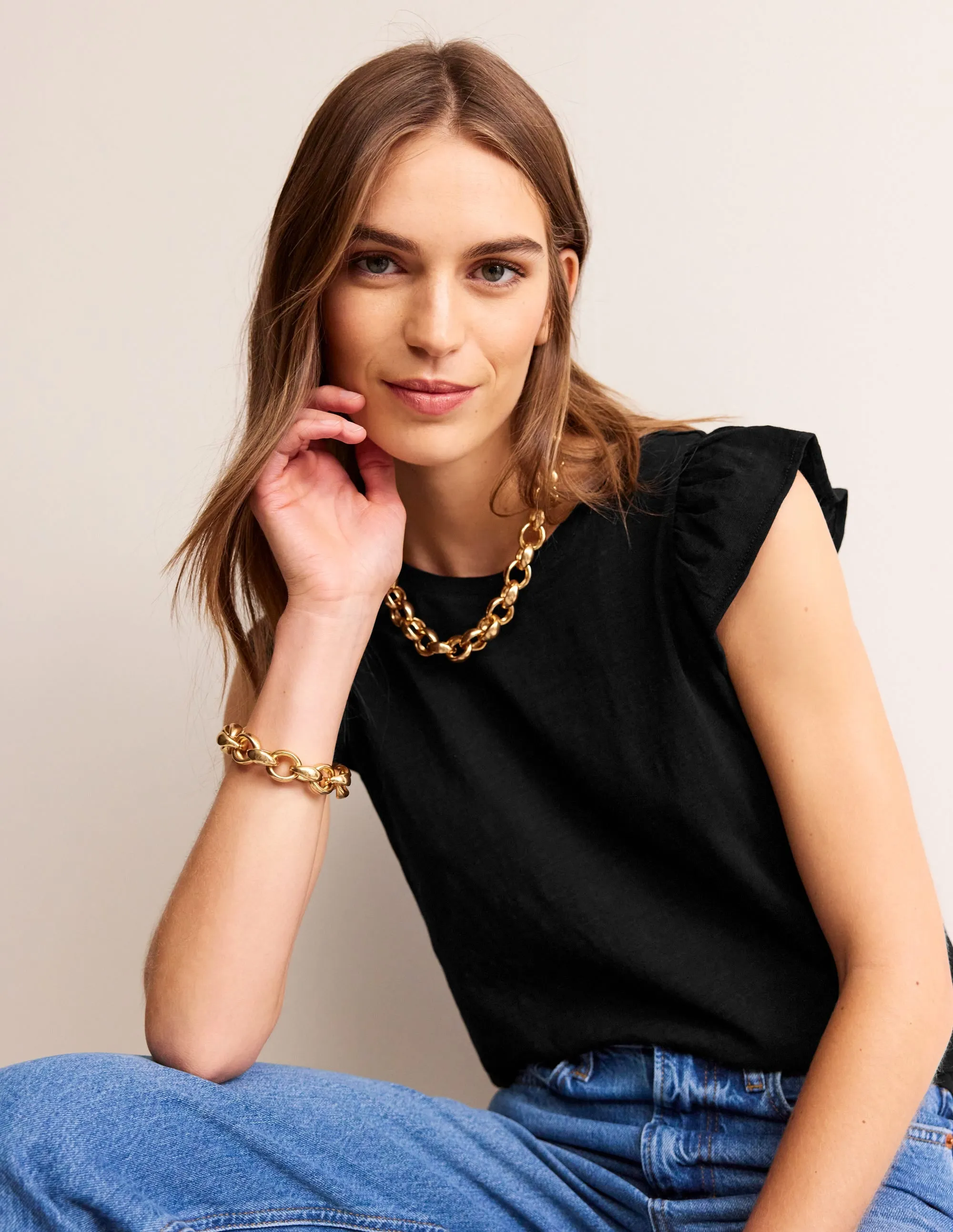 Cotton Flutter Top-Black