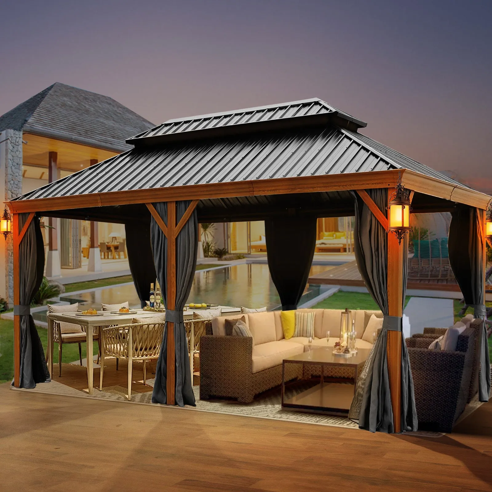 Delta 12X20 ft Patio Gazebo with Netting & Curtains - Black