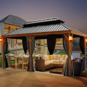 Delta 12X20 ft Patio Gazebo with Netting & Curtains - Black