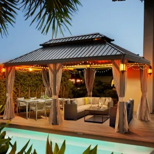 Delta 12X20 ft Patio Gazebo with Netting & Curtains - Brown
