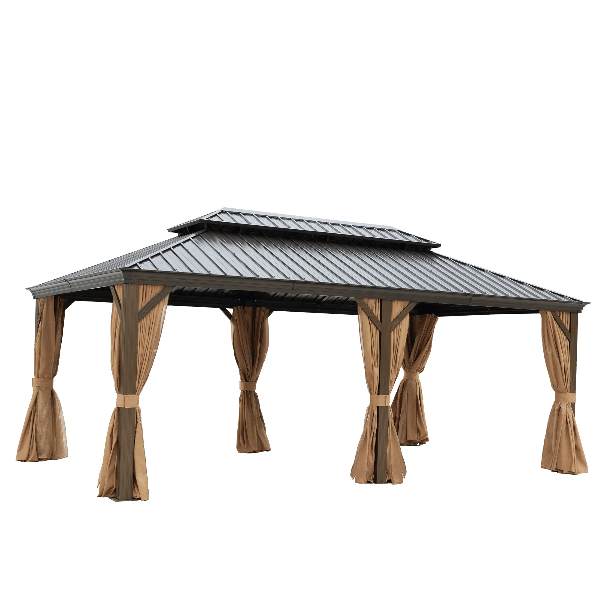 Delta 12X20 ft Patio Gazebo with Netting & Curtains - Brown