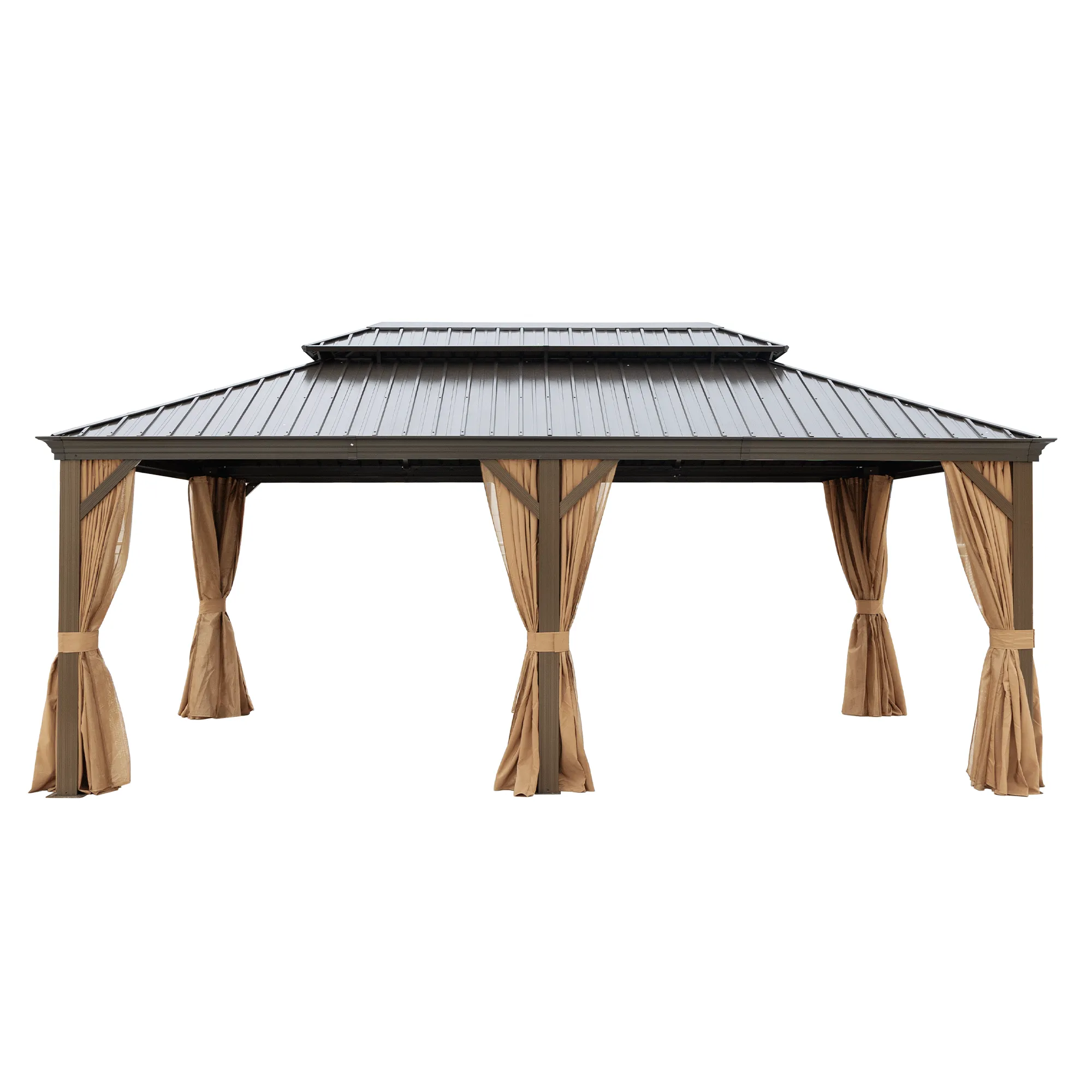 Delta 12X20 ft Patio Gazebo with Netting & Curtains - Brown