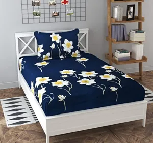 Harbell Home Glace Cotton 200 TC All Round Elastic Fitted Bedsheet for Single Bed with 1 Pillow Cover Fits Upto 6 inches Mattress | Super Soft, Breathable, Wrinkle Free - 72x48 Inches, Design12
