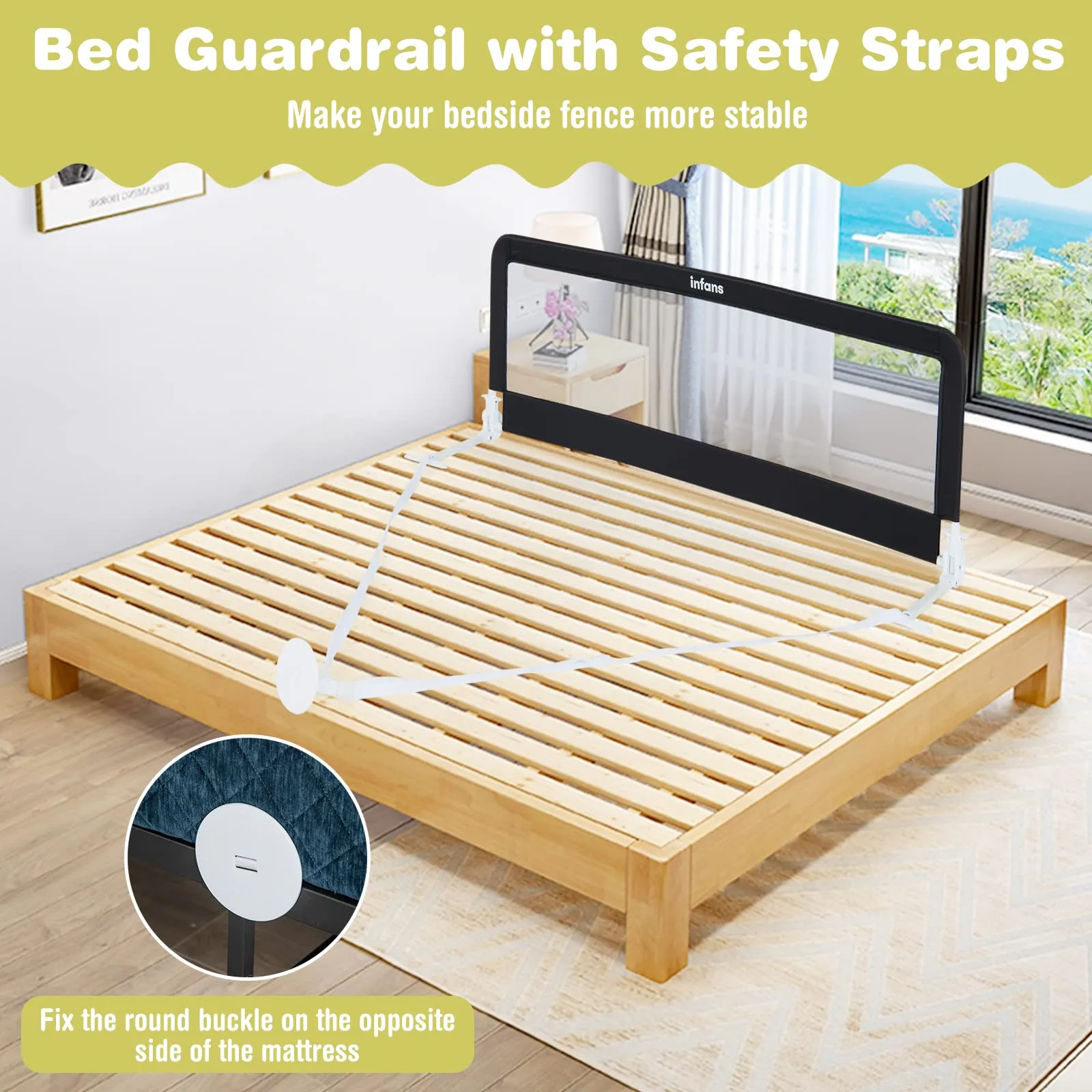 INFANS Bed Rails for Toddlers, Foldable Safety Baby Crib Rail Fit for Kids Twin, Extra Long Swing Down Bed Guardrail