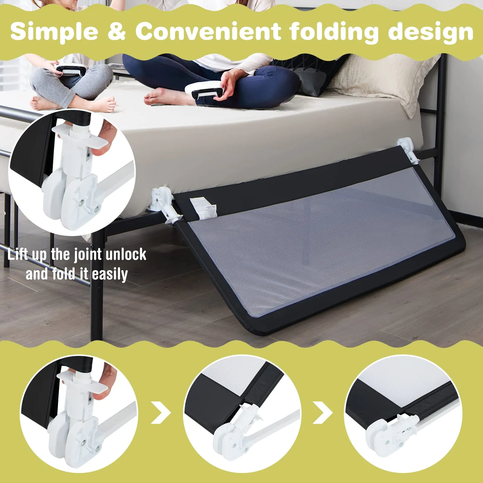 INFANS Bed Rails for Toddlers, Foldable Safety Baby Crib Rail Fit for Kids Twin, Extra Long Swing Down Bed Guardrail