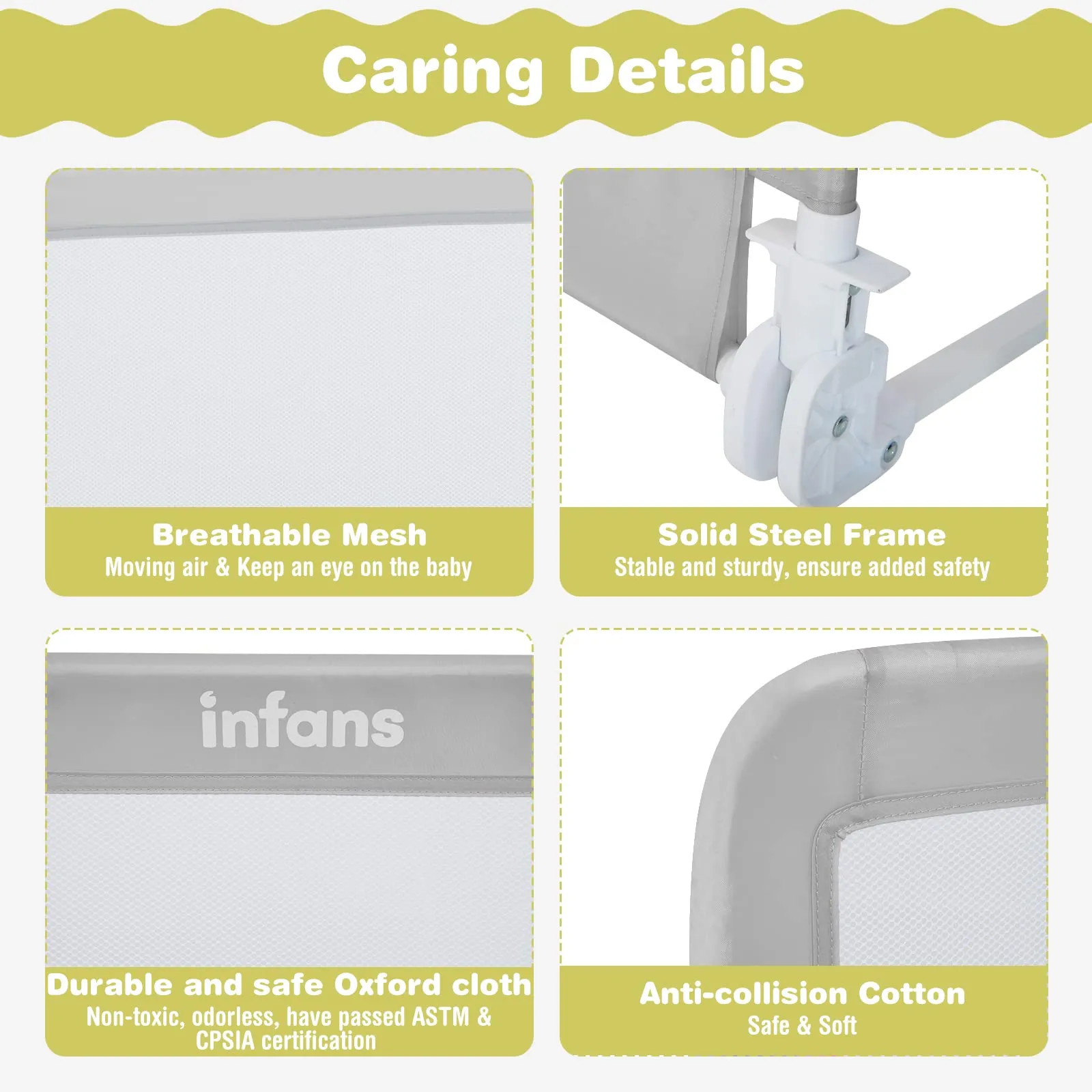 INFANS Bed Rails for Toddlers, Foldable Safety Baby Crib Rail Fit for Kids Twin, Extra Long Swing Down Bed Guardrail