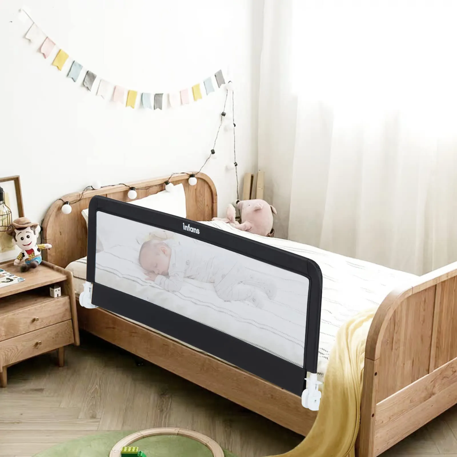 INFANS Bed Rails for Toddlers, Foldable Safety Baby Crib Rail Fit for Kids Twin, Extra Long Swing Down Bed Guardrail