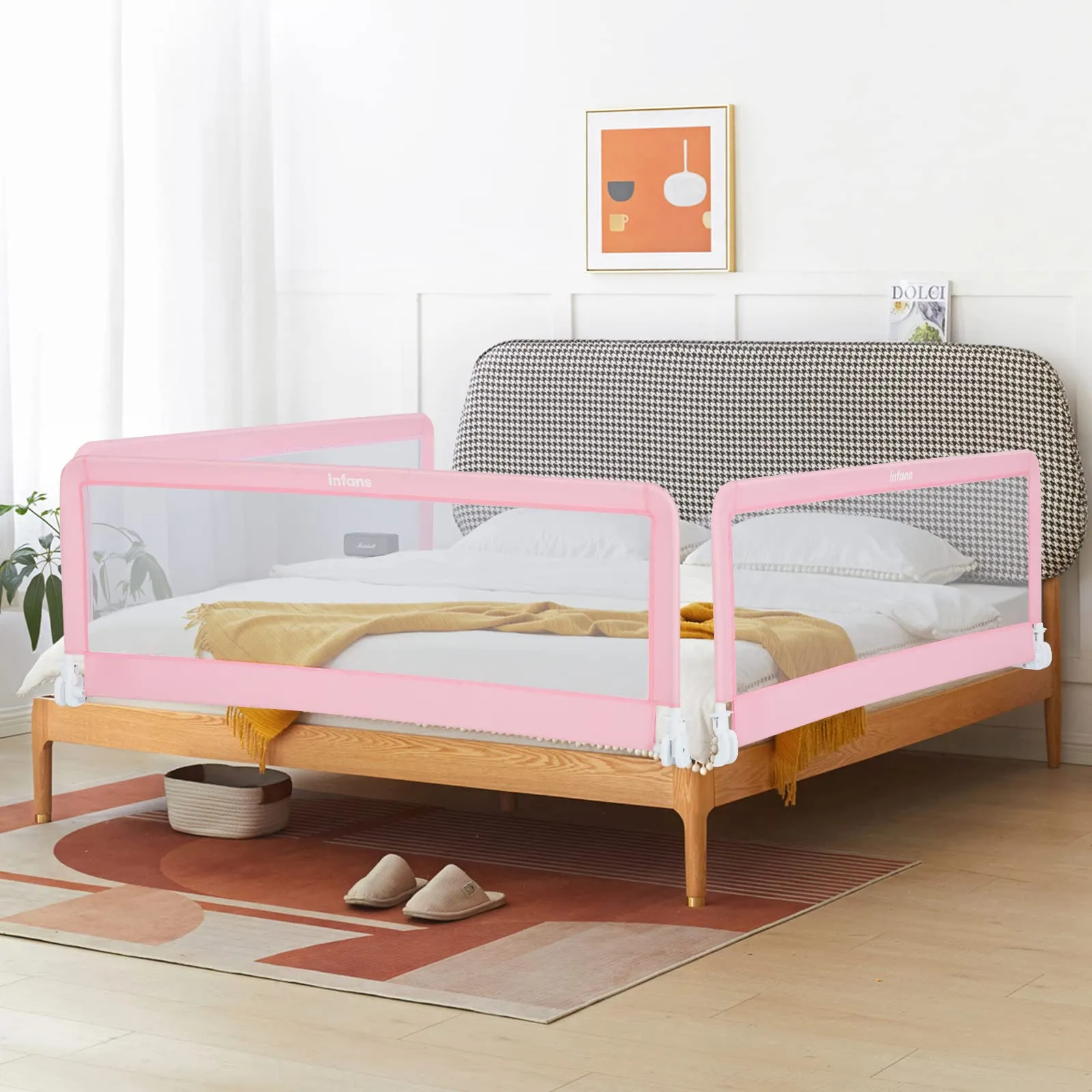 INFANS Bed Rails for Toddlers, Foldable Safety Baby Crib Rail Fit for Kids Twin, Extra Long Swing Down Bed Guardrail