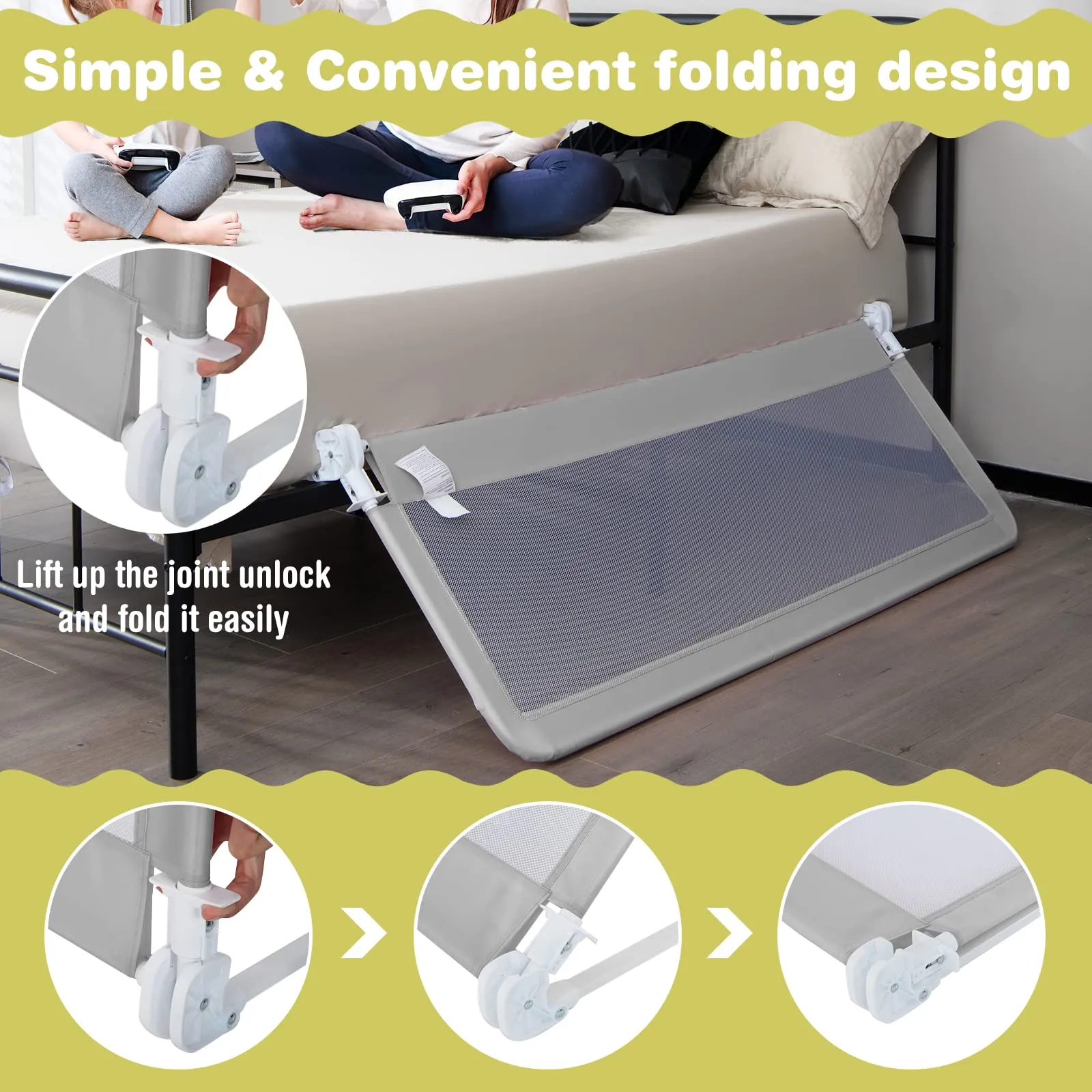 INFANS Bed Rails for Toddlers, Foldable Safety Baby Crib Rail Fit for Kids Twin, Extra Long Swing Down Bed Guardrail