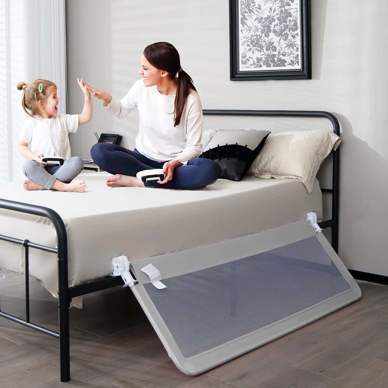 INFANS Bed Rails for Toddlers, Foldable Safety Baby Crib Rail Fit for Kids Twin, Extra Long Swing Down Bed Guardrail