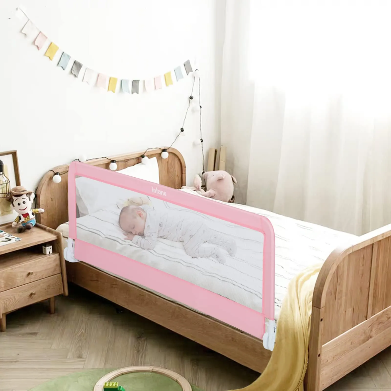 INFANS Bed Rails for Toddlers, Foldable Safety Baby Crib Rail Fit for Kids Twin, Extra Long Swing Down Bed Guardrail
