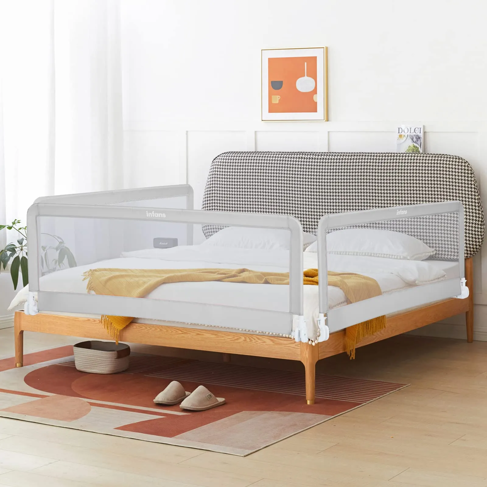 INFANS Bed Rails for Toddlers, Foldable Safety Baby Crib Rail Fit for Kids Twin, Extra Long Swing Down Bed Guardrail