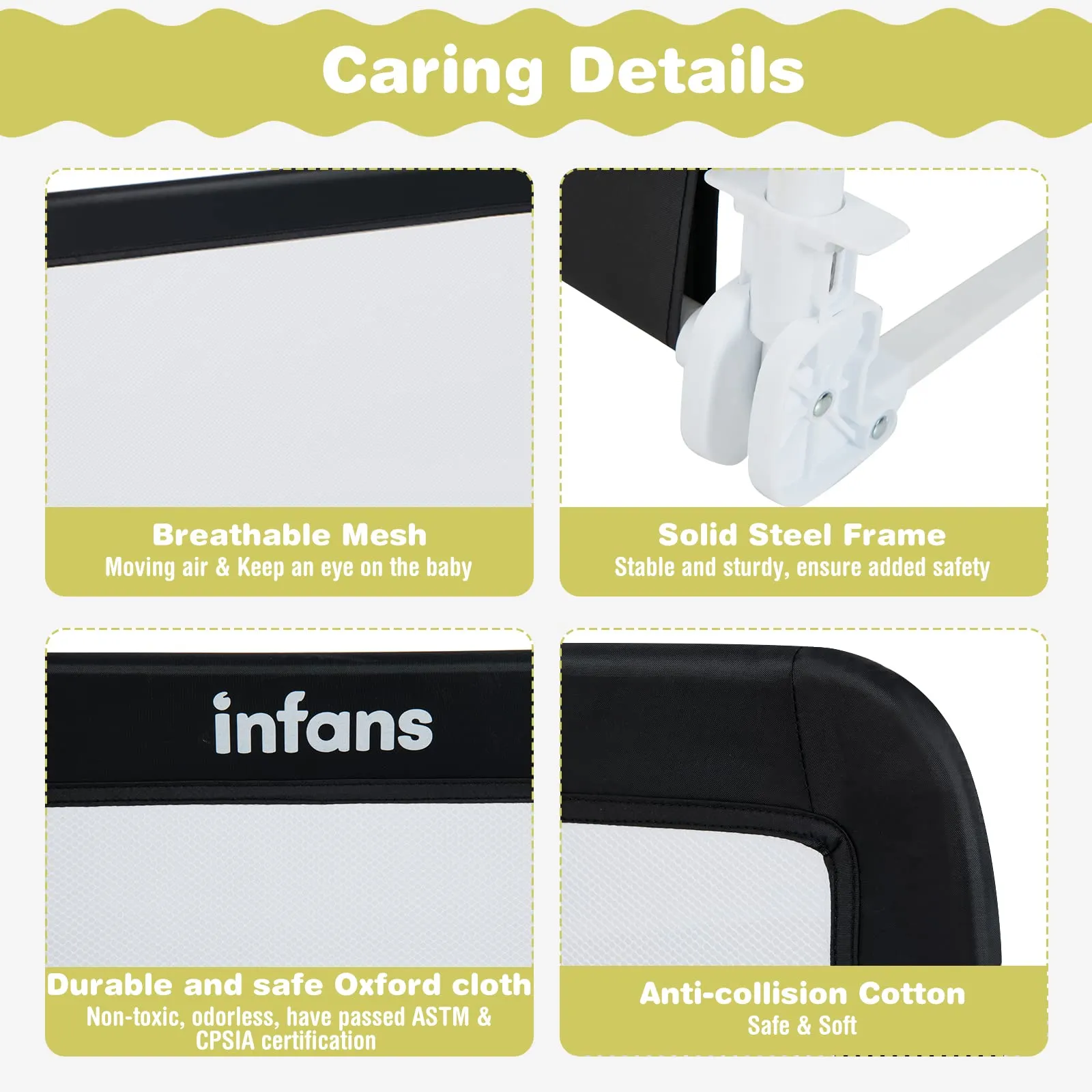 INFANS Bed Rails for Toddlers, Foldable Safety Baby Crib Rail Fit for Kids Twin, Extra Long Swing Down Bed Guardrail