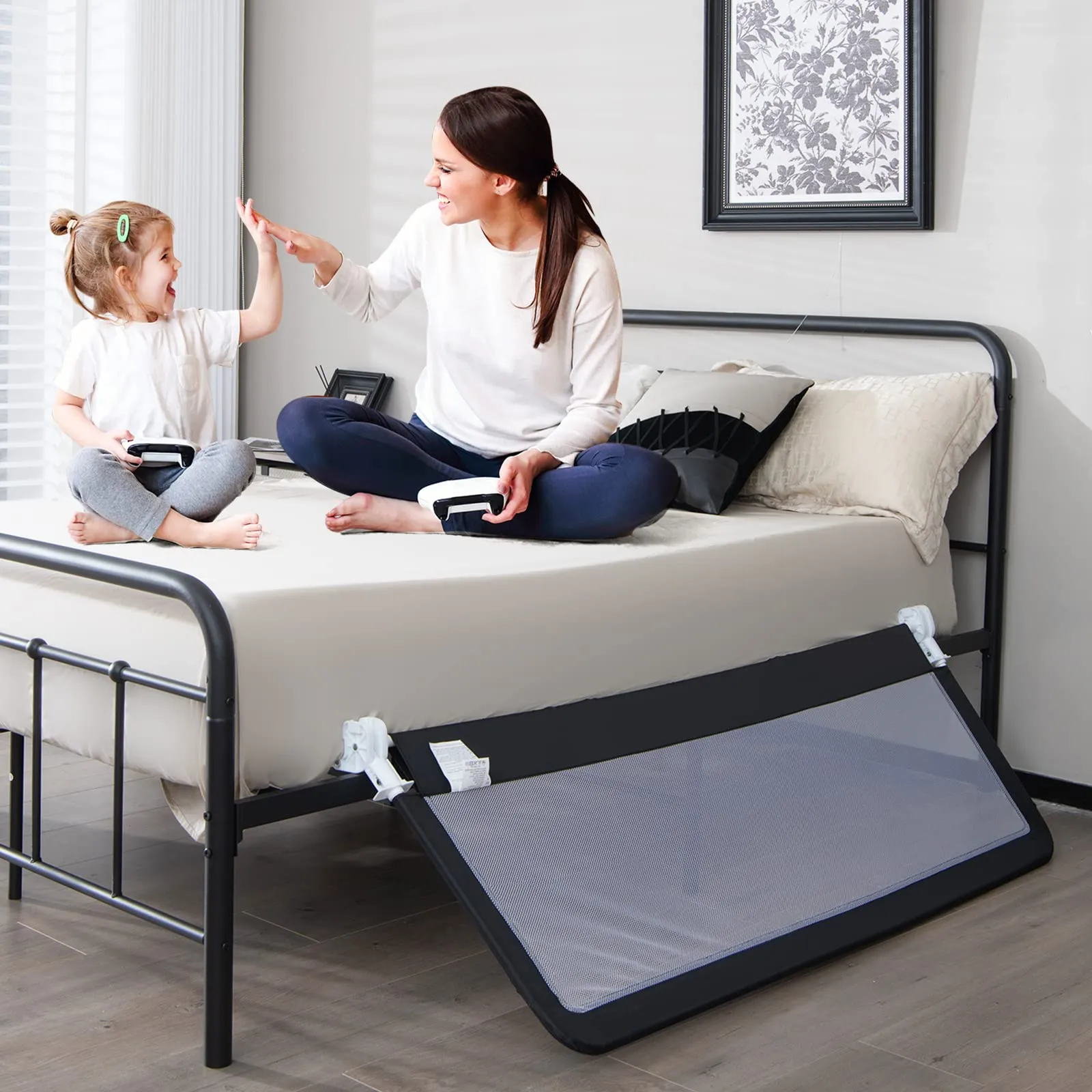 INFANS Bed Rails for Toddlers, Foldable Safety Baby Crib Rail Fit for Kids Twin, Extra Long Swing Down Bed Guardrail