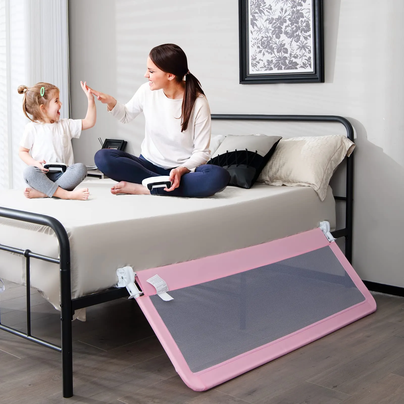 INFANS Bed Rails for Toddlers, Foldable Safety Baby Crib Rail Fit for Kids Twin, Extra Long Swing Down Bed Guardrail