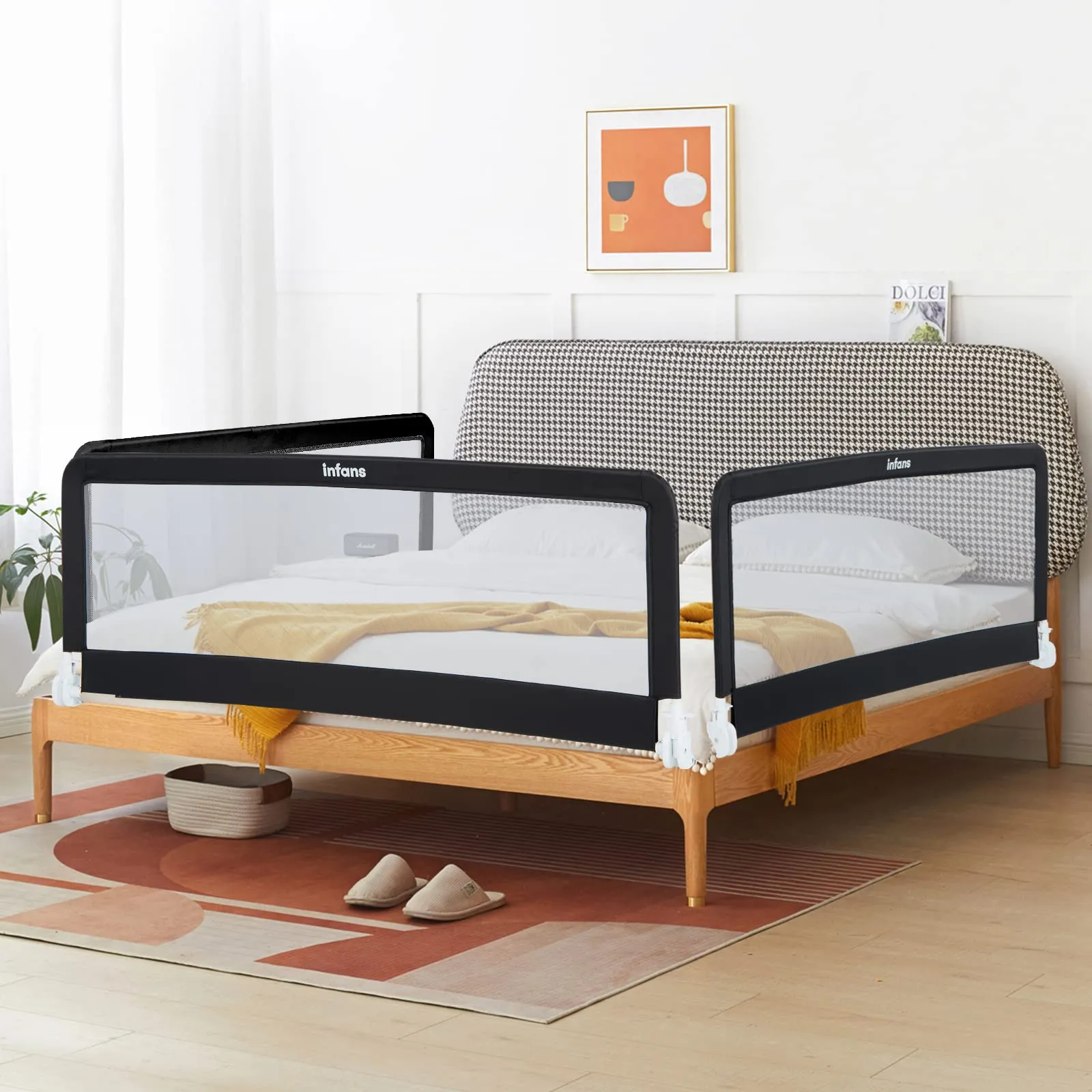 INFANS Bed Rails for Toddlers, Foldable Safety Baby Crib Rail Fit for Kids Twin, Extra Long Swing Down Bed Guardrail