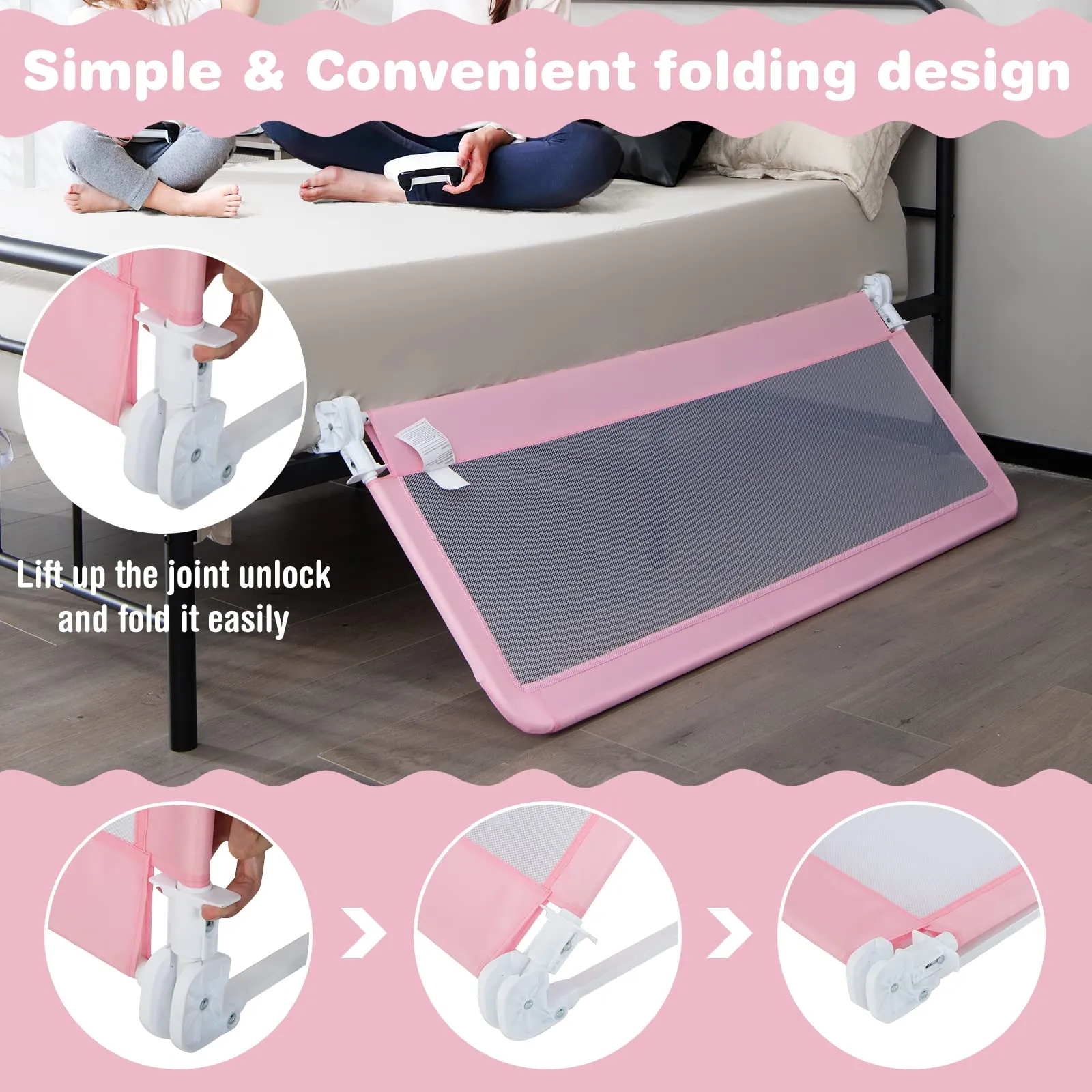 INFANS Bed Rails for Toddlers, Foldable Safety Baby Crib Rail Fit for Kids Twin, Extra Long Swing Down Bed Guardrail