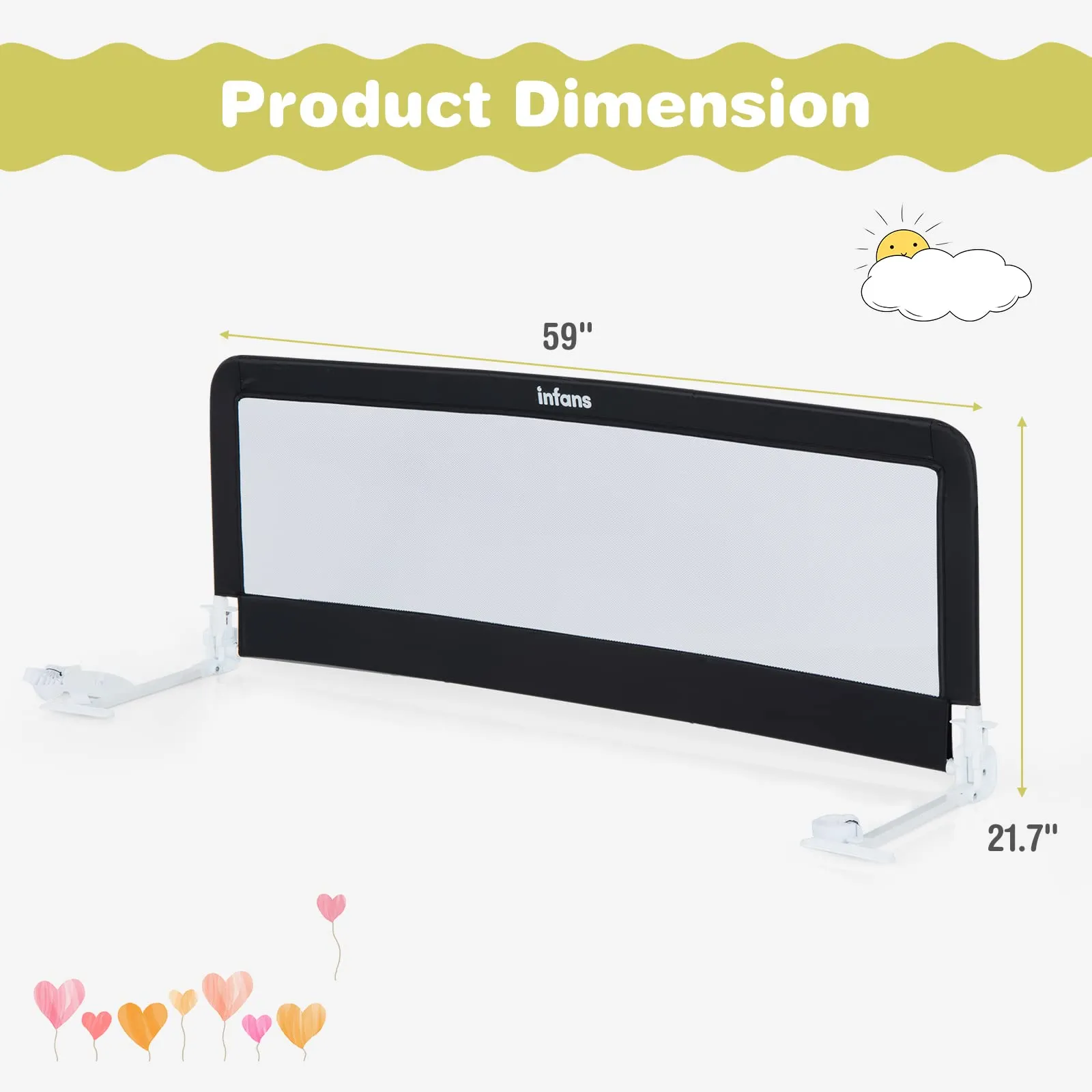 INFANS Bed Rails for Toddlers, Foldable Safety Baby Crib Rail Fit for Kids Twin, Extra Long Swing Down Bed Guardrail