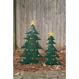 Kalalou set of two hand-hammered metal christmas tree yard stakes - A6339