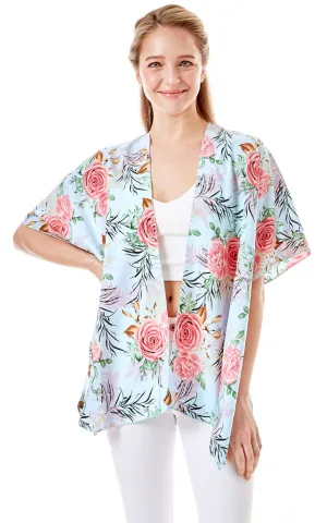 LOF1274 Rose Print Cover Up Kimono