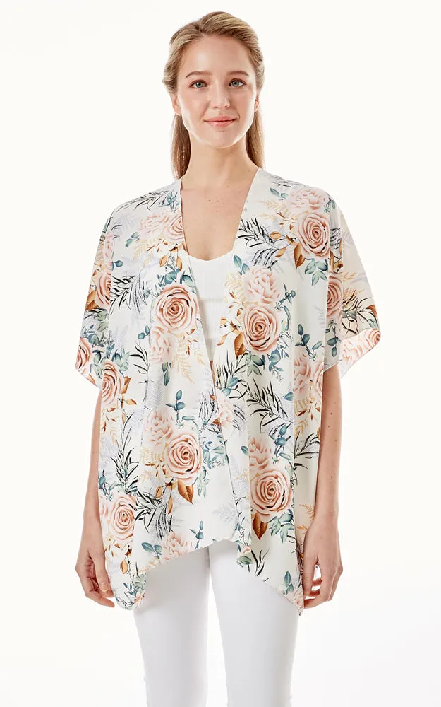 LOF1274 Rose Print Cover Up Kimono