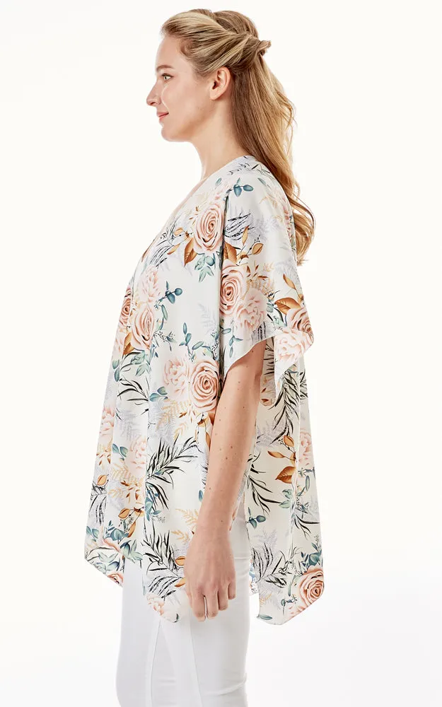 LOF1274 Rose Print Cover Up Kimono