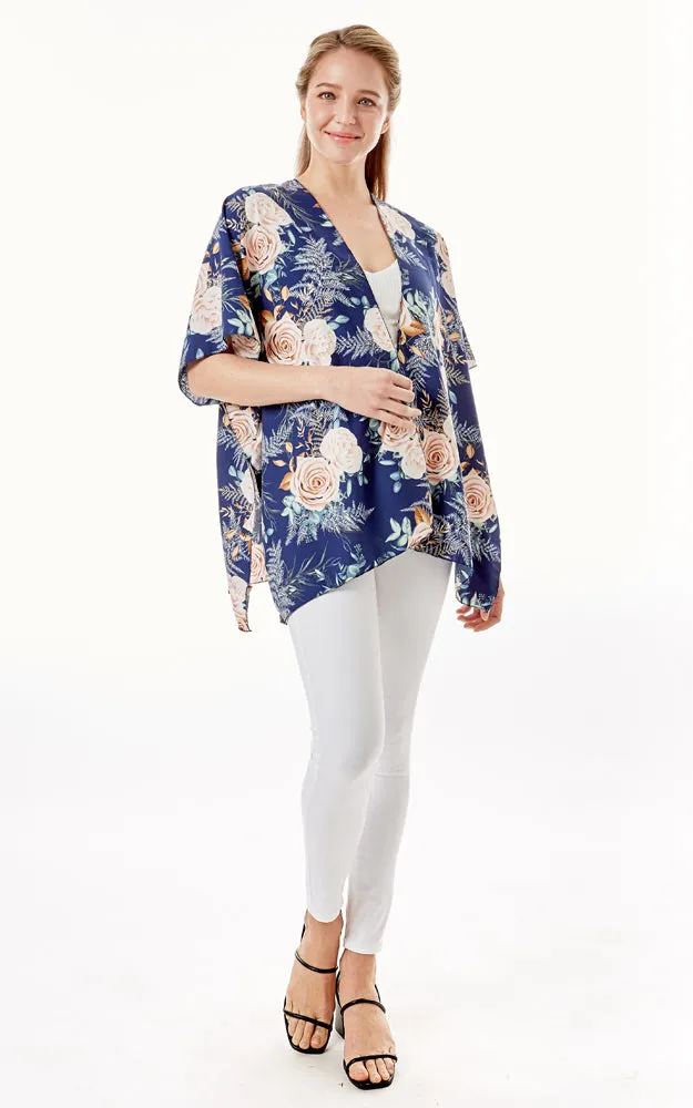 LOF1274 Rose Print Cover Up Kimono