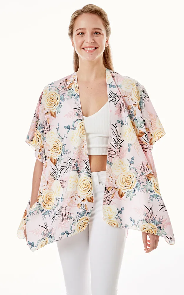 LOF1274 Rose Print Cover Up Kimono