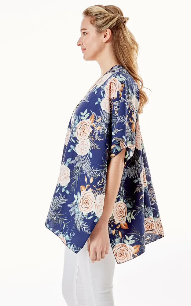 LOF1274 Rose Print Cover Up Kimono