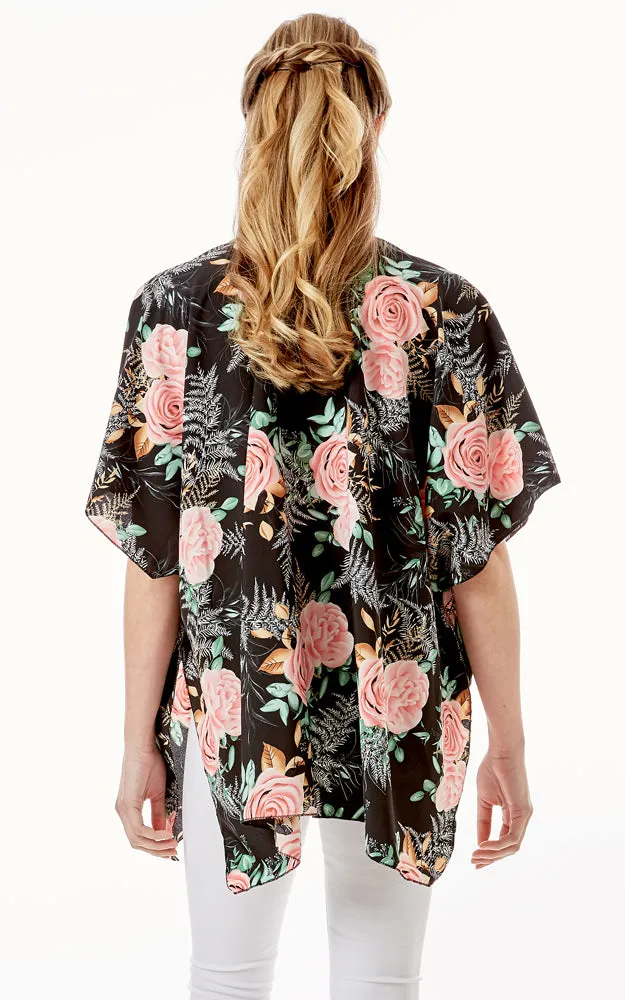 LOF1274 Rose Print Cover Up Kimono